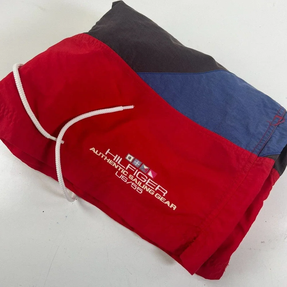 TOMMY HILFIGER Authentic Sailing Gear US/55 Mens Red Blue Swim‎ Shorts Trunks M